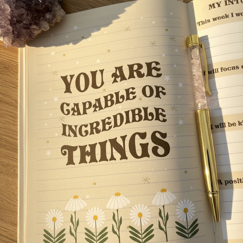“Keep Going, Keep Growing” Reflection Journal With Rose Quartz Pen