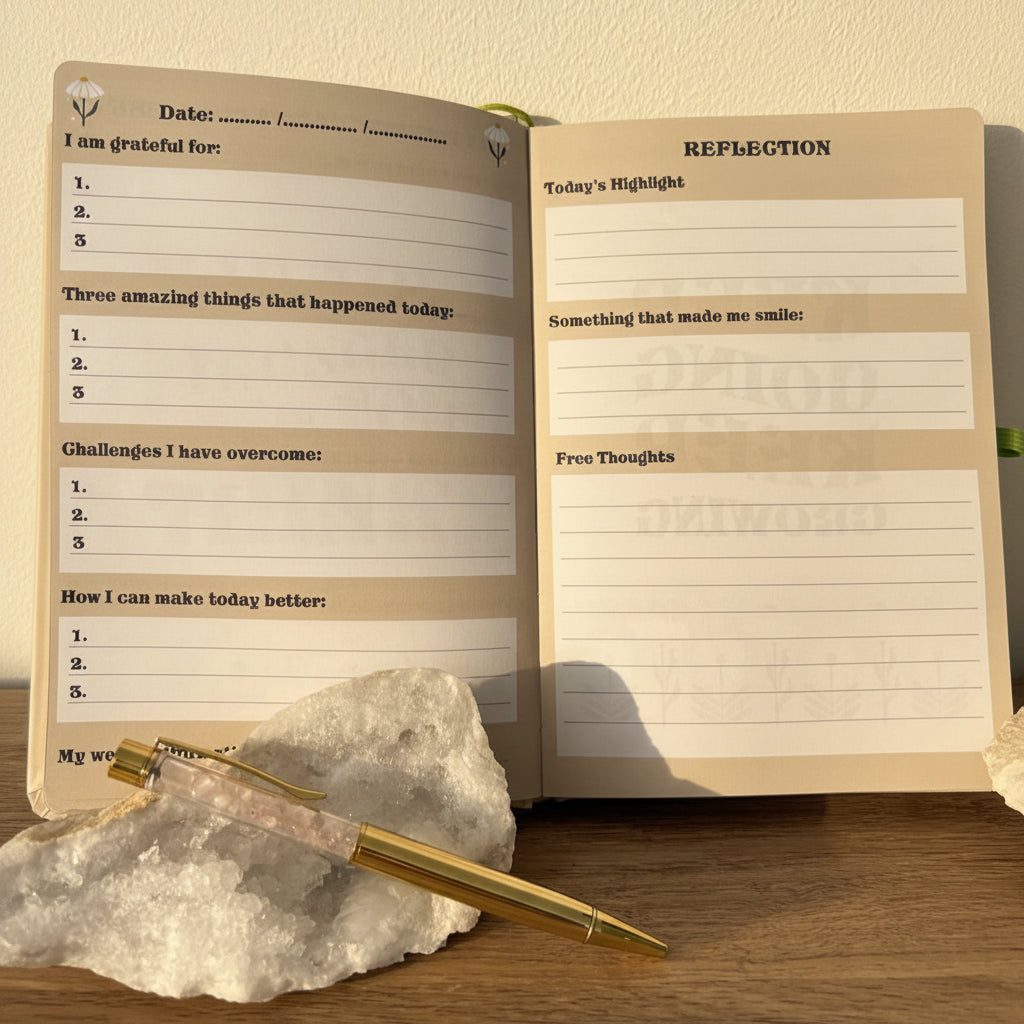 “Keep Going, Keep Growing” Reflection Journal With Rose Quartz Pen