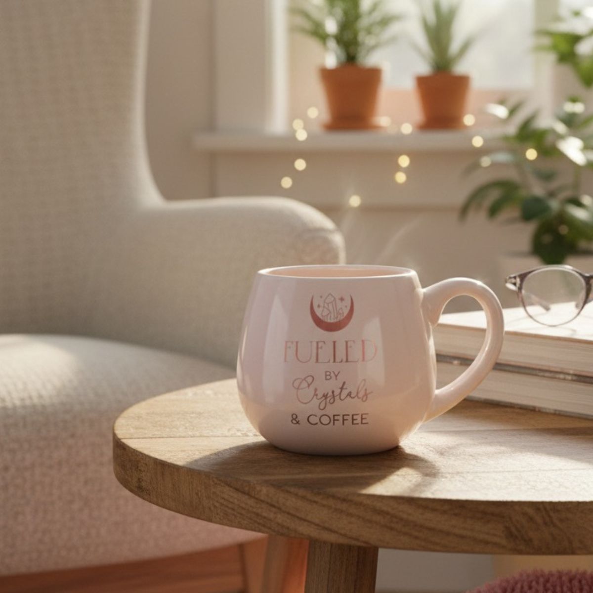 Roze mok "Fueled by Crystals & Coffee"
