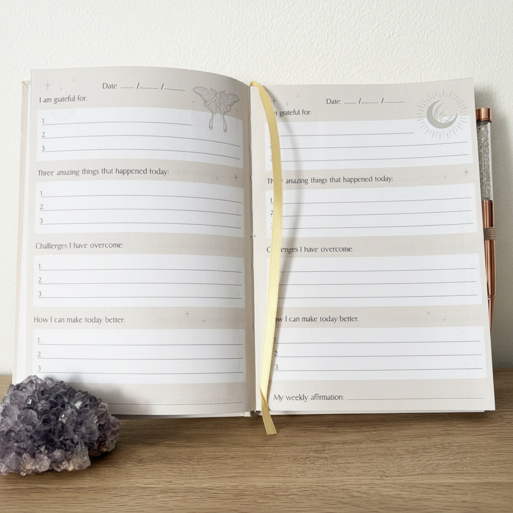 Luna Moth Daily Reflection Journal  With Rock Crystal Pen