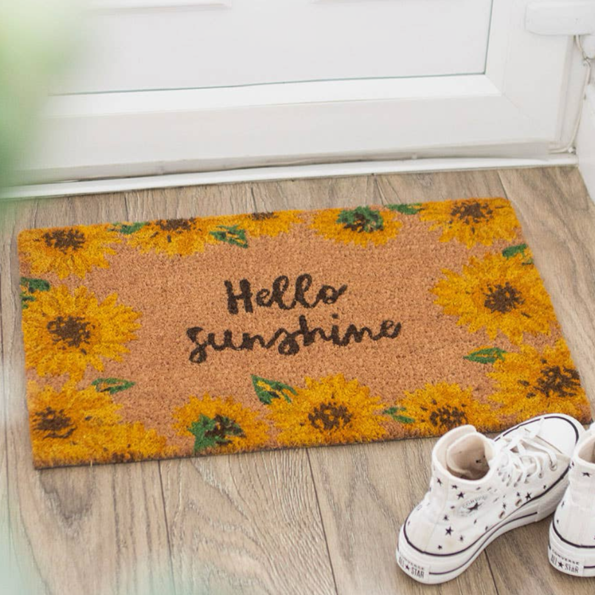 Natuurlijke deurmat met zonnebloemen 'Hello Sunshine'