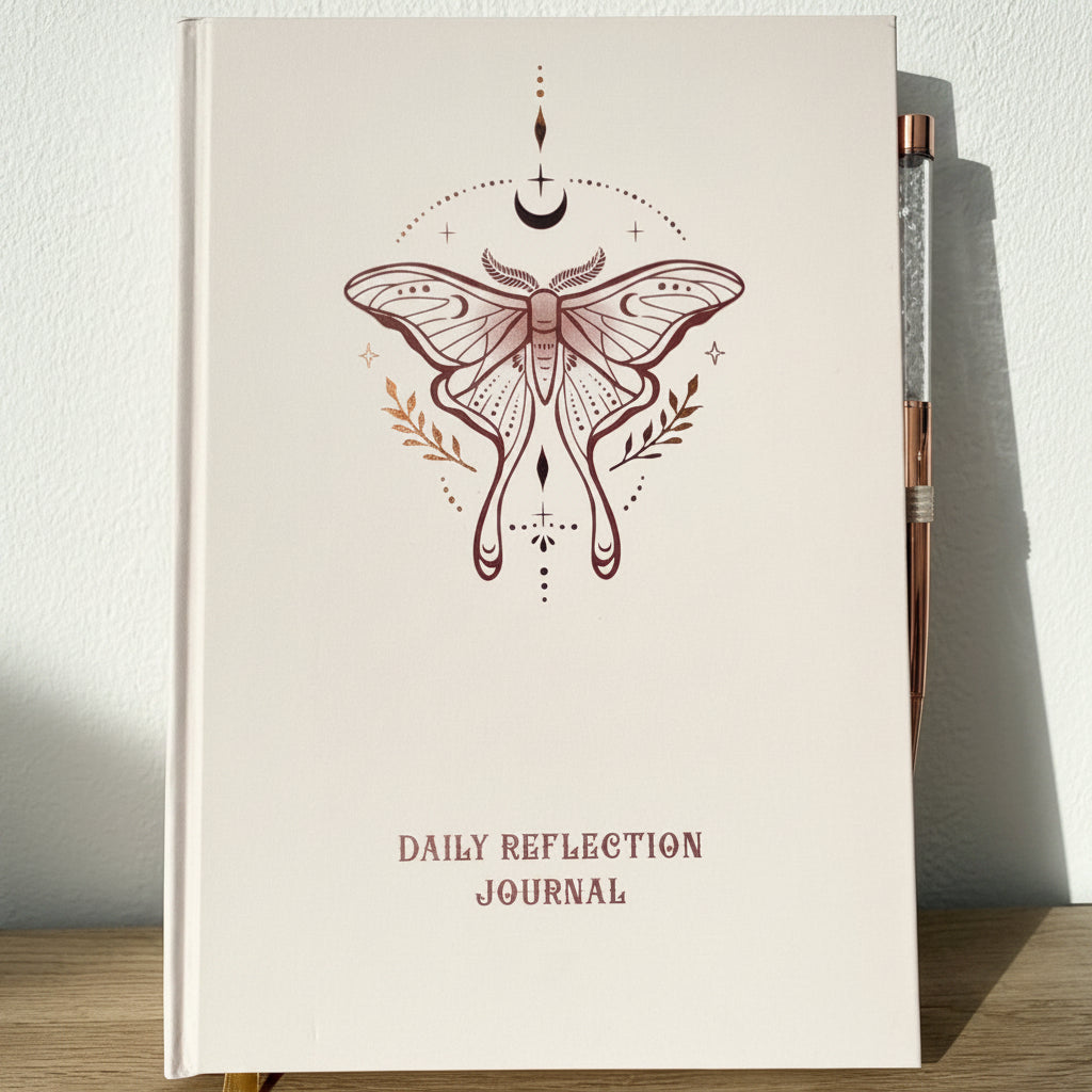 Luna Moth Daily Reflection Journal  With Rock Crystal Pen