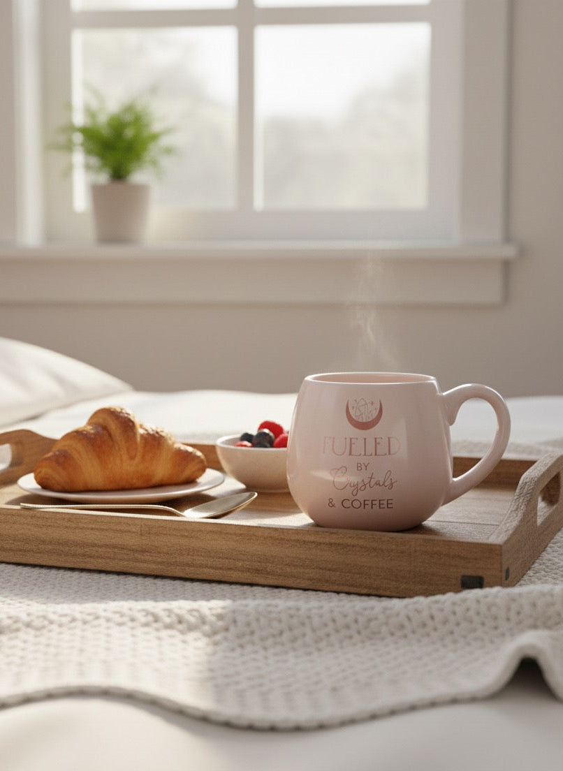 Roze mok "Fueled by Crystals & Coffee"